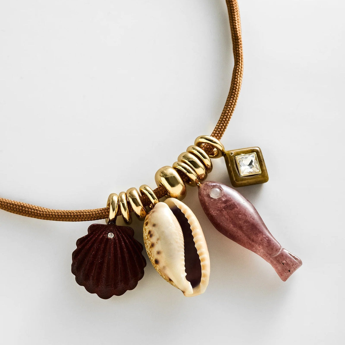 Lavisa - Adjustable Cord Charm Necklace With Ocean Accents - On-Model & Scale View