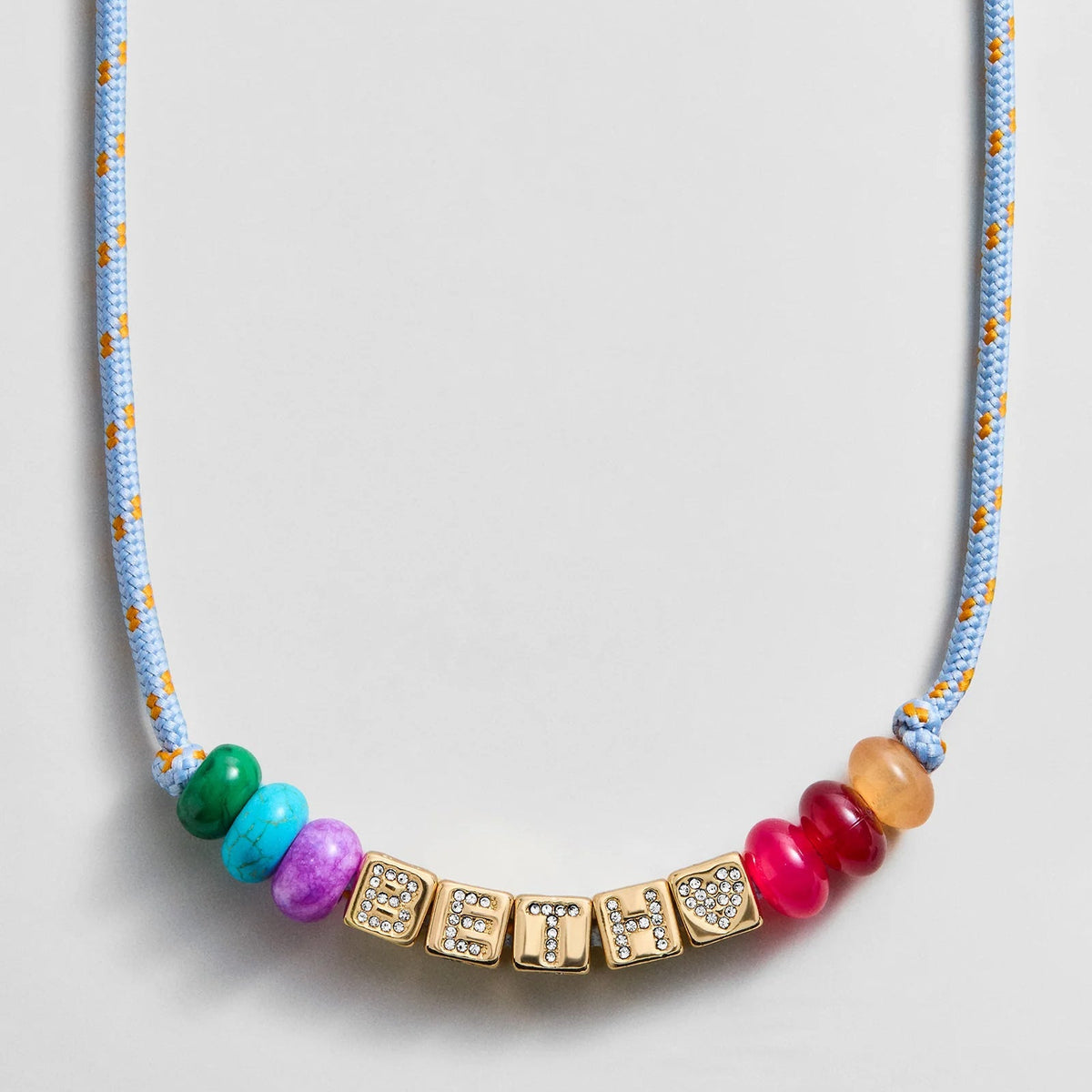 Lavisa - Personalized Block Letter Beaded Paracord Necklace - On-Model & Scale View