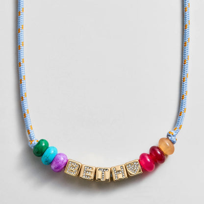 Lavisa - Personalized Block Letter Beaded Paracord Necklace - On-Model & Scale View