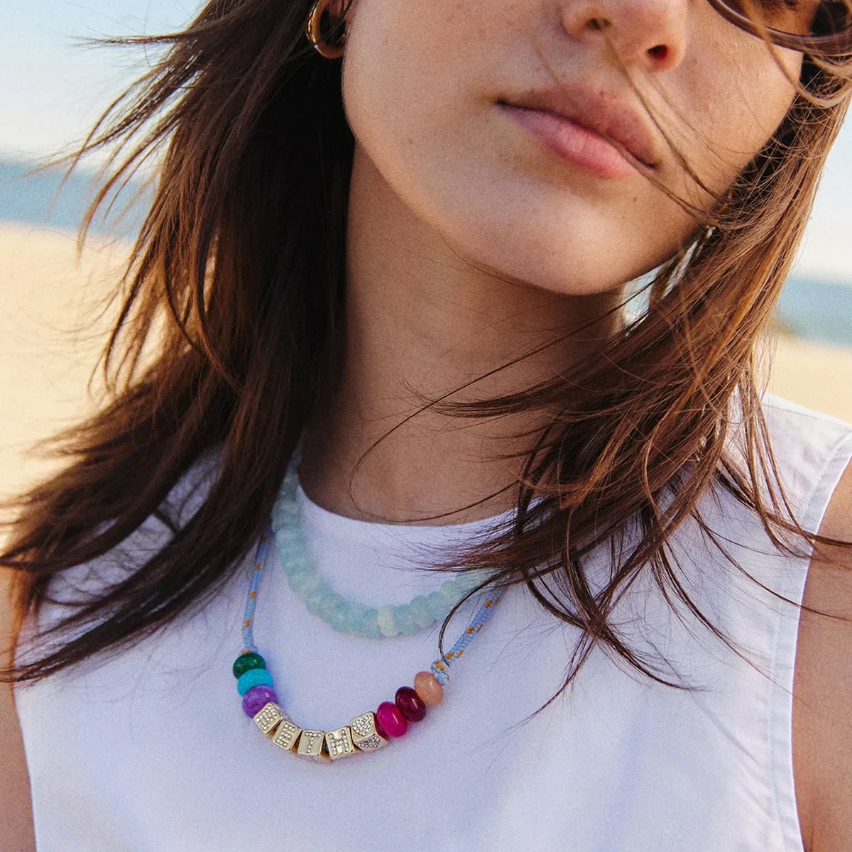Lavisa - Personalized Block Letter Beaded Paracord Necklace - Detail & Styling View