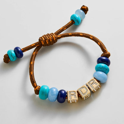 Lavisa custom block letter semi-precious gemstone paracord bracelet