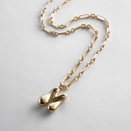Lavisa Oversized Bubble Custom Initial Necklace on chunky mixed link chain