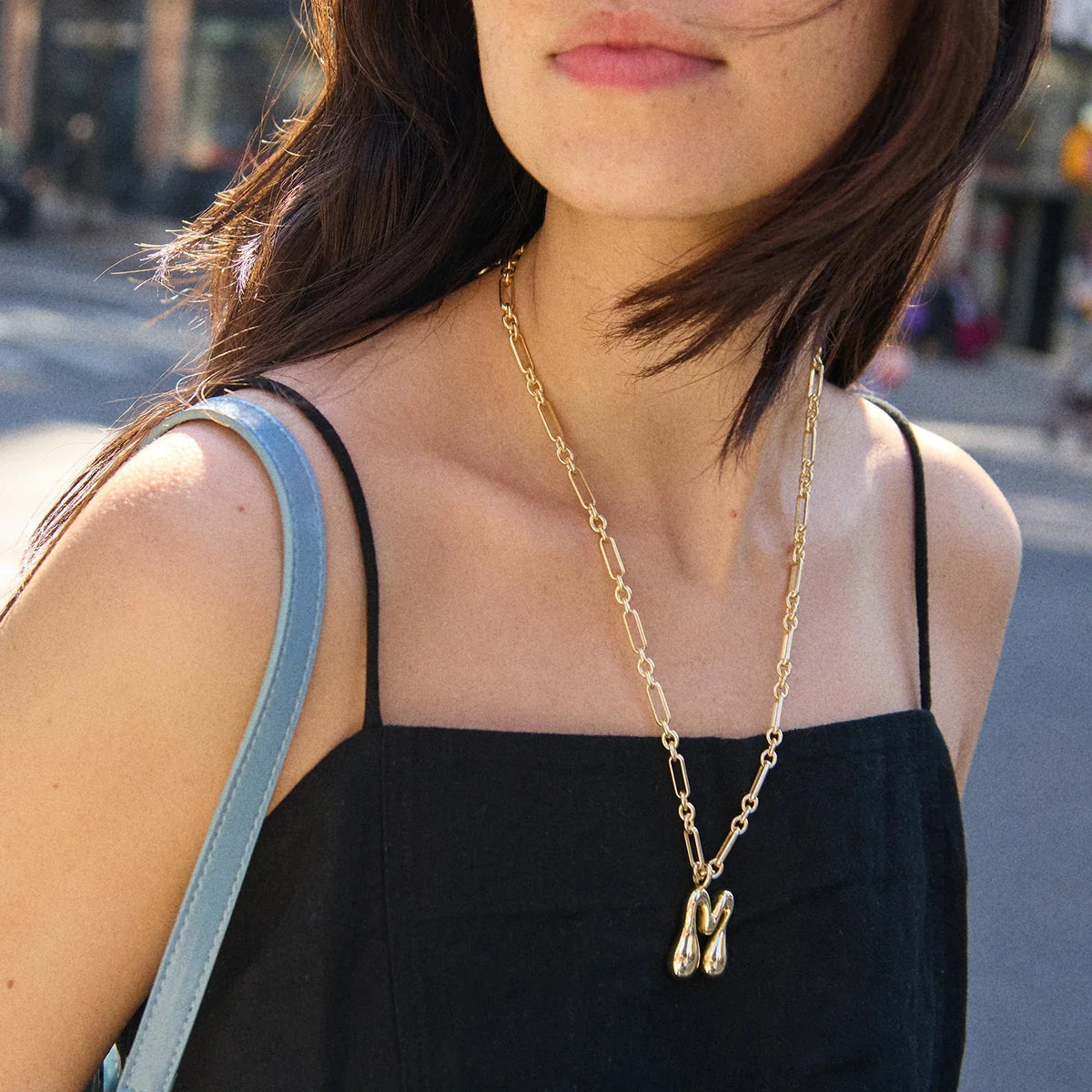 Lavisa - Oversized Bubble Custom Initial Statement Necklace - On-Model & Scale View