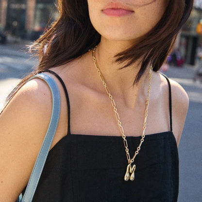 Lavisa - Oversized Bubble Custom Initial Statement Necklace - On-Model & Scale View