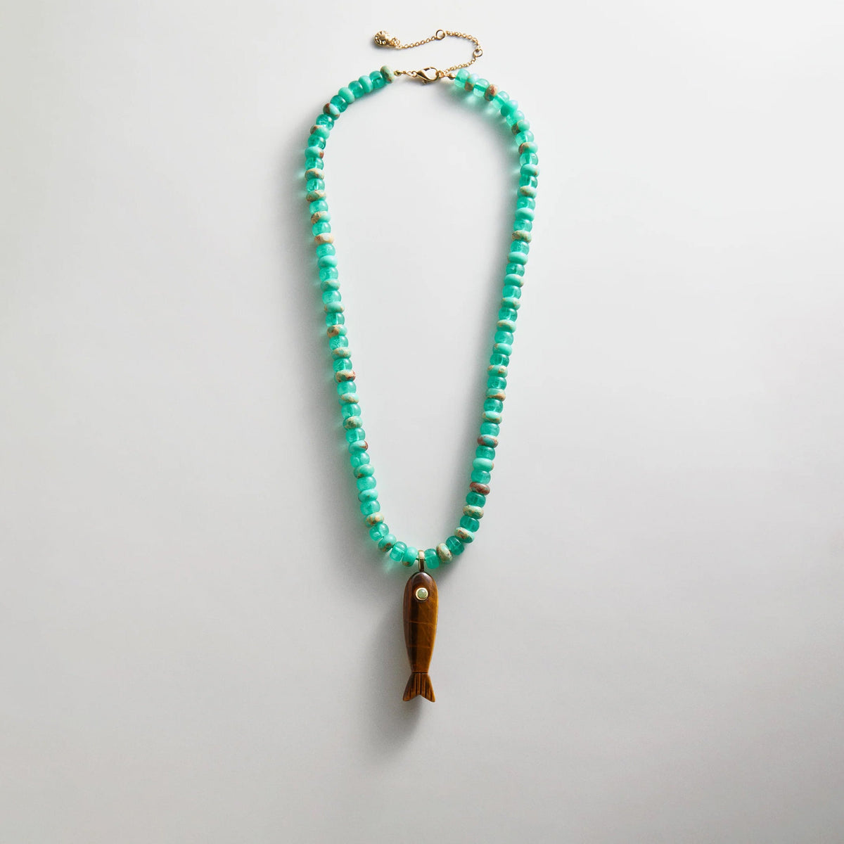 Lavisa Fish Motif Pendant Necklace with tiger's eye charm and turquoise beads