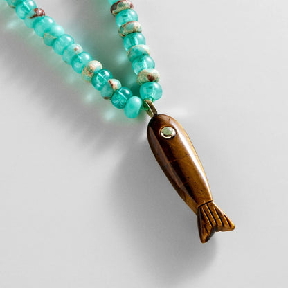 Lavisa - Fish Motif Pendant Necklace - On-Model & Scale View