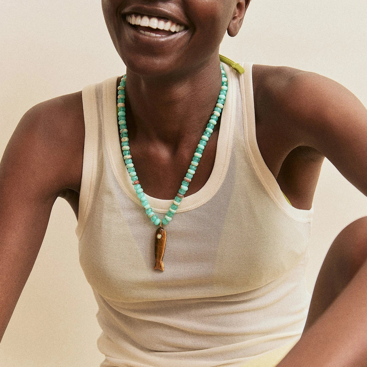 Lavisa - Fish Motif Pendant Necklace - Detail & Styling View