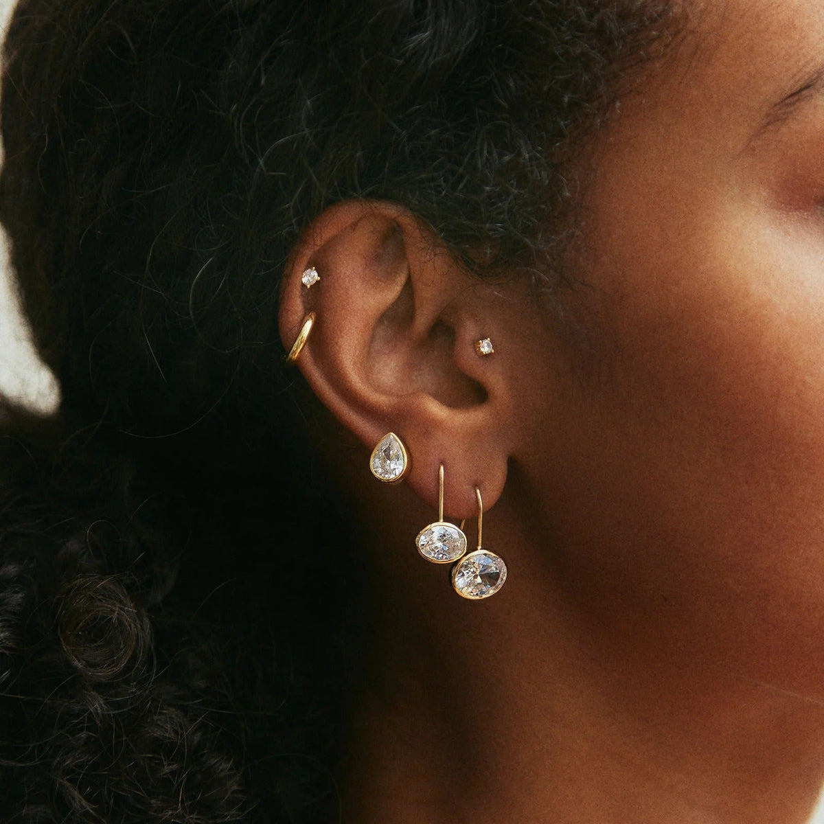 Lavisa - Moissanite Bezel Drop Earrings - Side Profile View