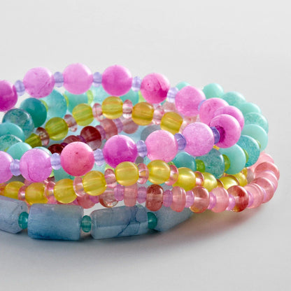 Lavisa multi-color semi-precious beaded bracelet set with cheerful pastel and bright gemstone tones