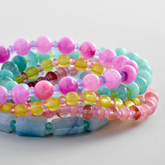 Lavisa multi-color semi-precious beaded bracelet set with cheerful pastel and bright gemstone tones