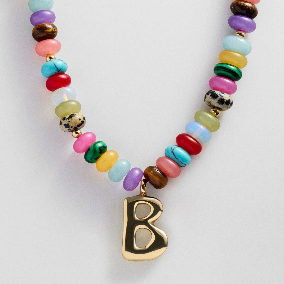 Lavisa - Personalized Bubble Letter Beaded Initial Necklace - Detail & Styling View