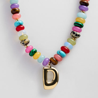 Lavisa - Personalized Bubble Letter Beaded Initial Necklace - Clasp & Finish View