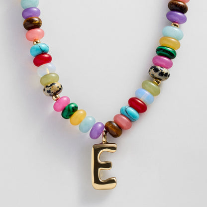 Lavisa - Personalized Bubble Letter Beaded Initial Necklace - Side Profile View
