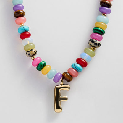 Lavisa - Personalized Bubble Letter Beaded Initial Necklace - Texture & Setting View