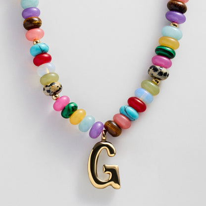 Lavisa - Personalized Bubble Letter Beaded Initial Necklace - Product Gallery View 7