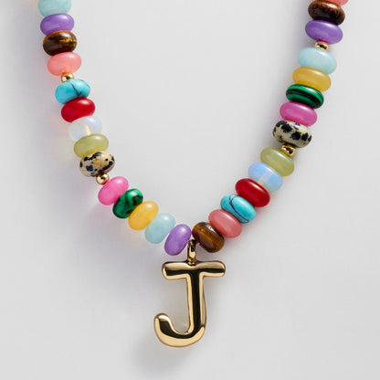 Lavisa - Personalized Bubble Letter Beaded Initial Necklace - Product Gallery View 10