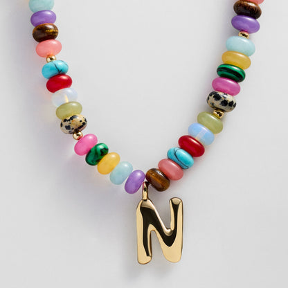 Lavisa - Personalized Bubble Letter Beaded Initial Necklace - Product Gallery View 14