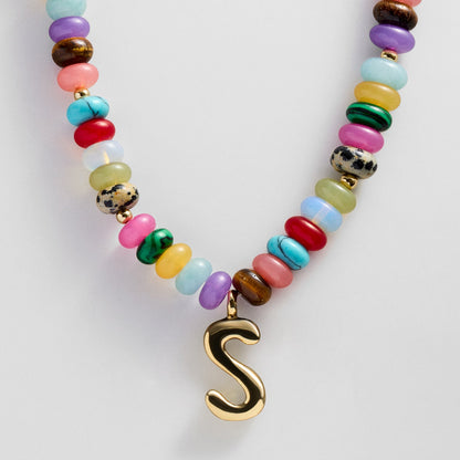 Lavisa - Personalized Bubble Letter Beaded Initial Necklace - Product Gallery View 18