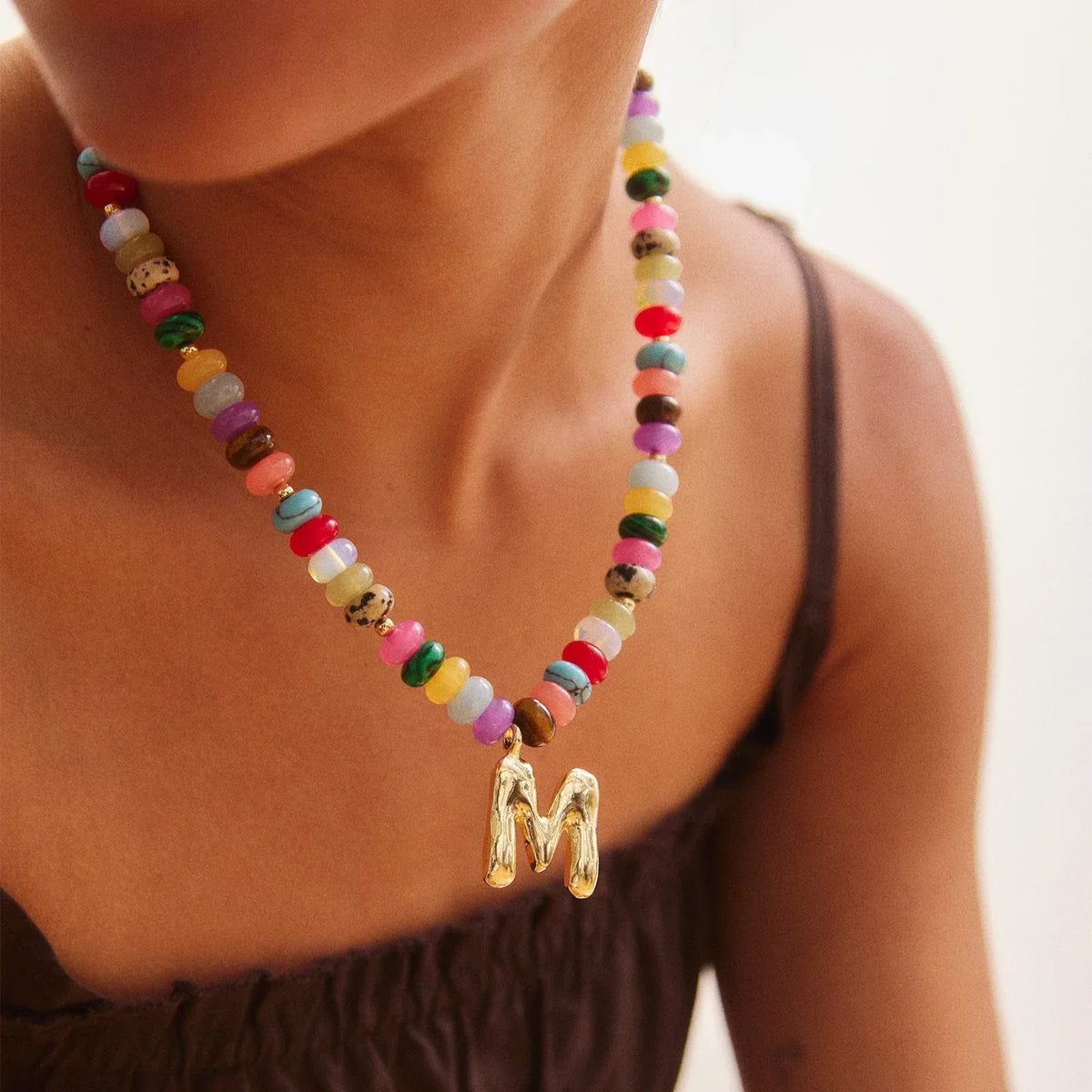 Lavisa - Personalized Bubble Letter Beaded Initial Necklace - Product Gallery View 23