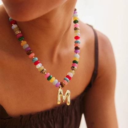 Lavisa - Personalized Bubble Letter Beaded Initial Necklace - Product Gallery View 23