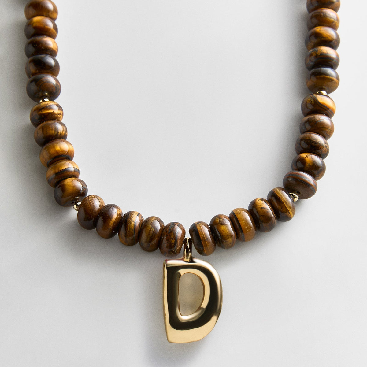 Lavisa - Initial Bubble Letter Necklace - Tiger's Eye Gemstone Jewelry - Clasp & Finish View