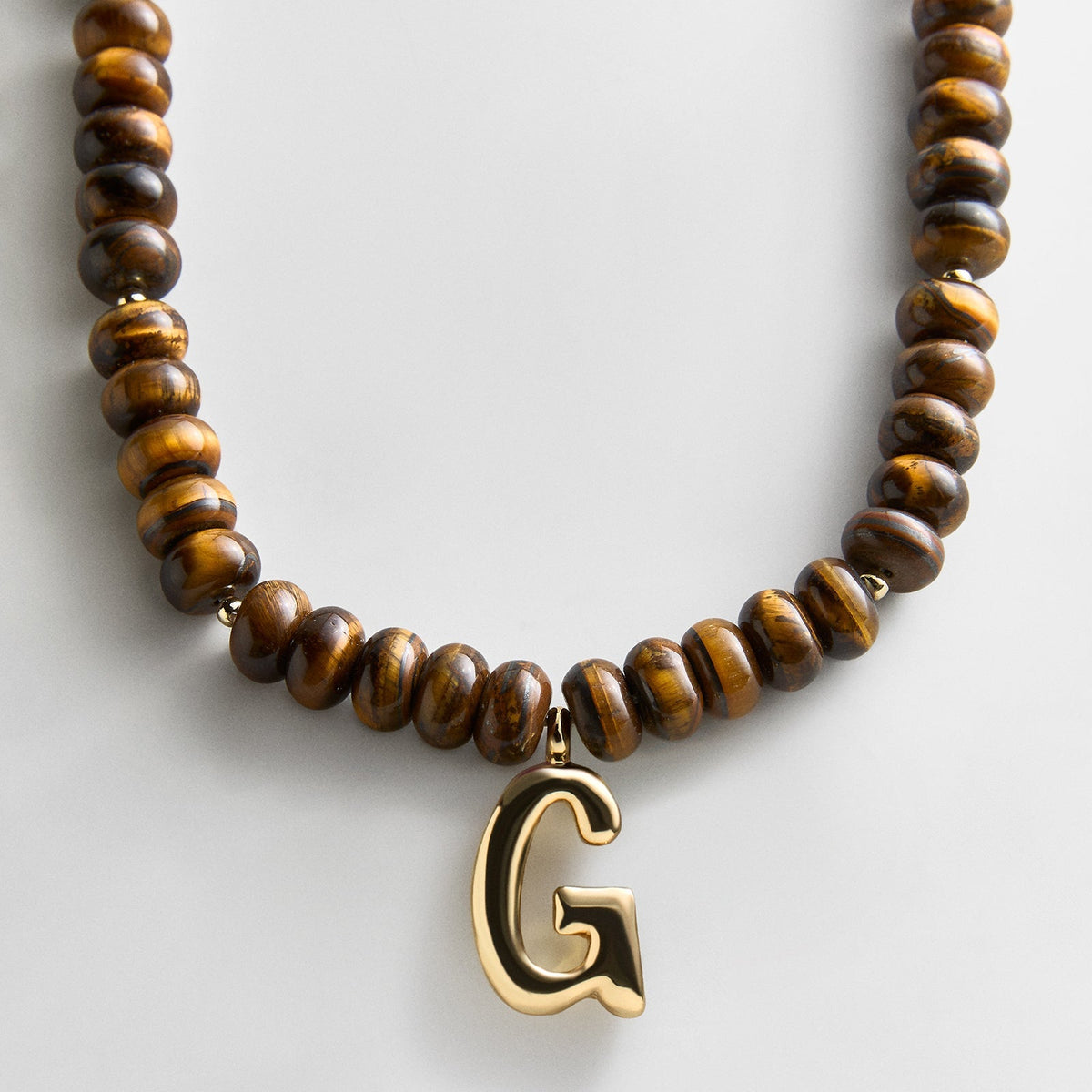 Lavisa - Initial Bubble Letter Necklace - Tiger's Eye Gemstone Jewelry - Product Gallery View 7