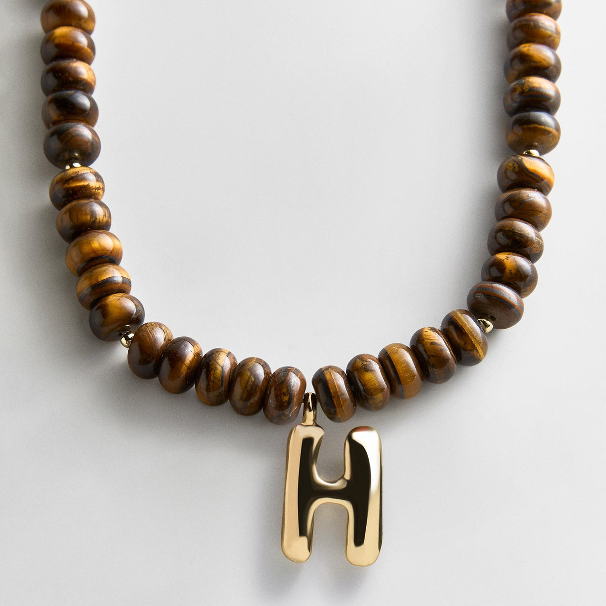 Lavisa - Initial Bubble Letter Necklace - Tiger's Eye Gemstone Jewelry - Product Gallery View 8