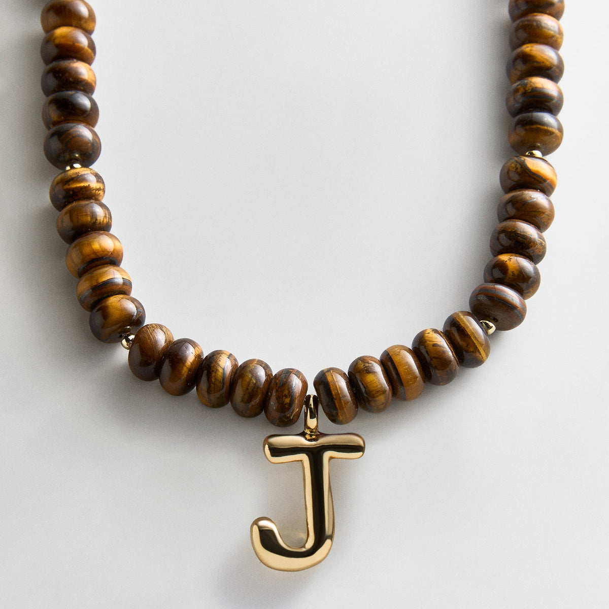 Lavisa - Initial Bubble Letter Necklace - Tiger's Eye Gemstone Jewelry - Product Gallery View 10