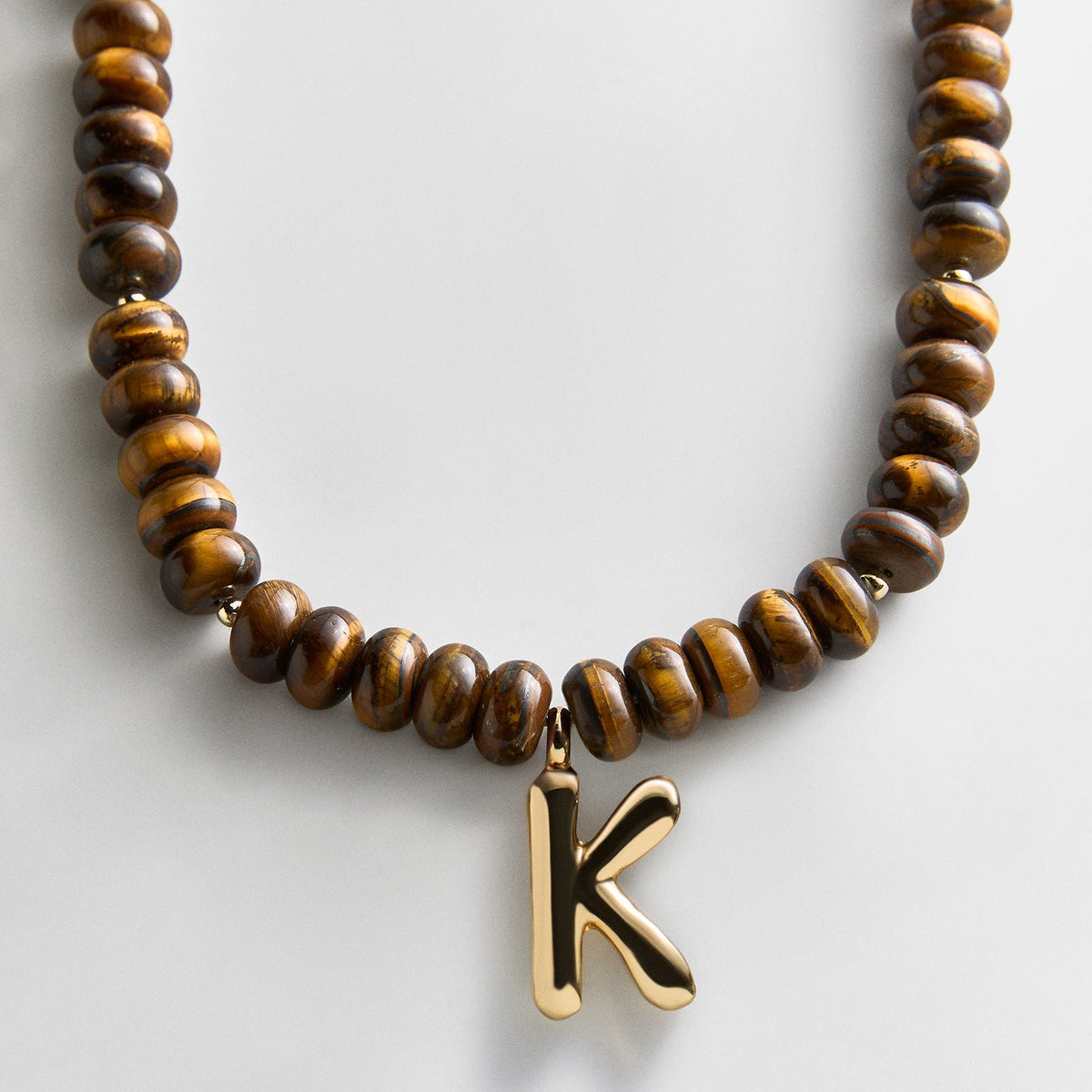 Lavisa - Initial Bubble Letter Necklace - Tiger's Eye Gemstone Jewelry - Product Gallery View 11