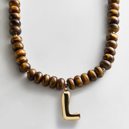Lavisa - Initial Bubble Letter Necklace - Tiger's Eye Gemstone Jewelry - Product Gallery View 12