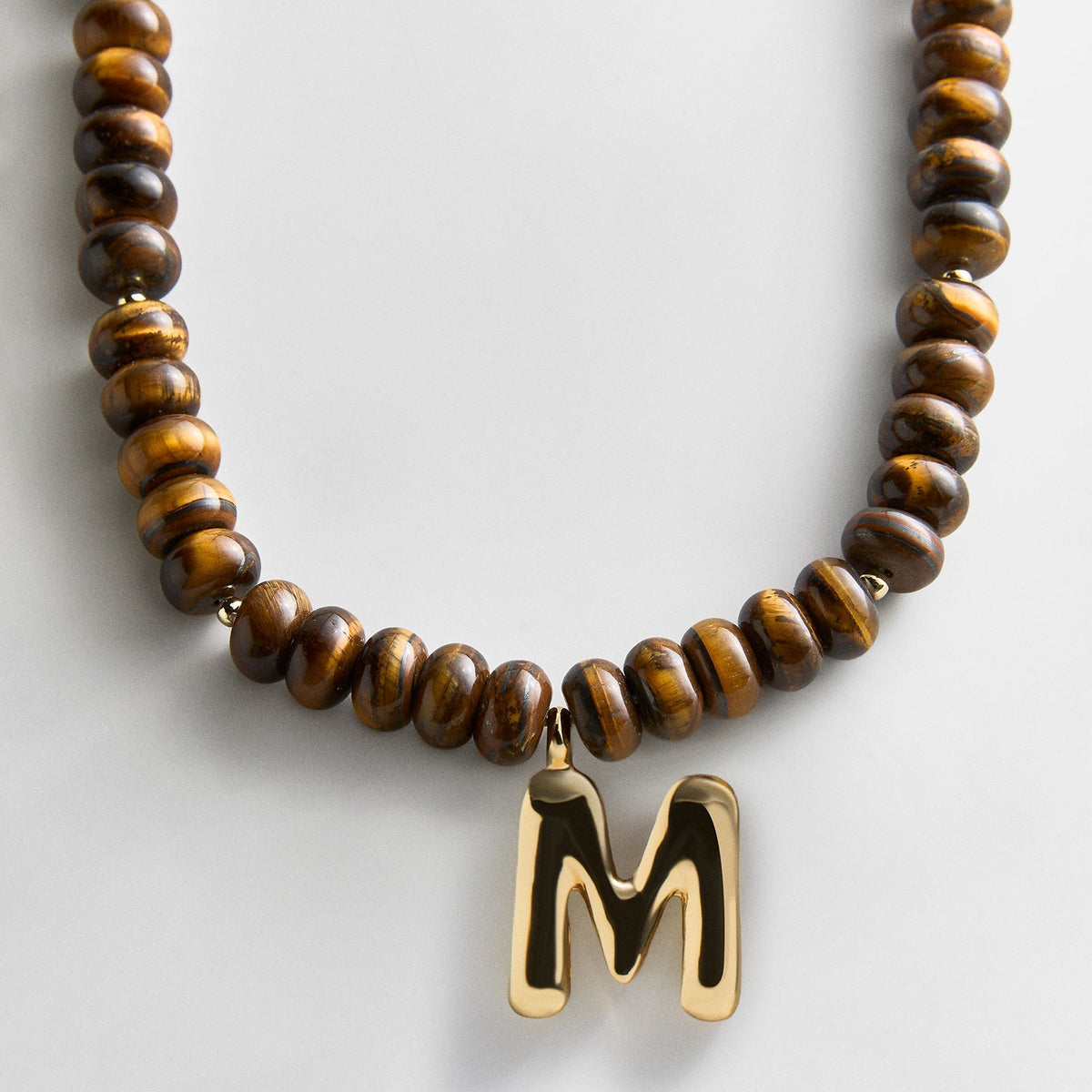 Lavisa - Initial Bubble Letter Necklace - Tiger's Eye Gemstone Jewelry - Product Gallery View 13