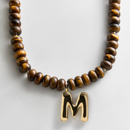 Lavisa - Initial Bubble Letter Necklace - Tiger's Eye Gemstone Jewelry - Product Gallery View 13