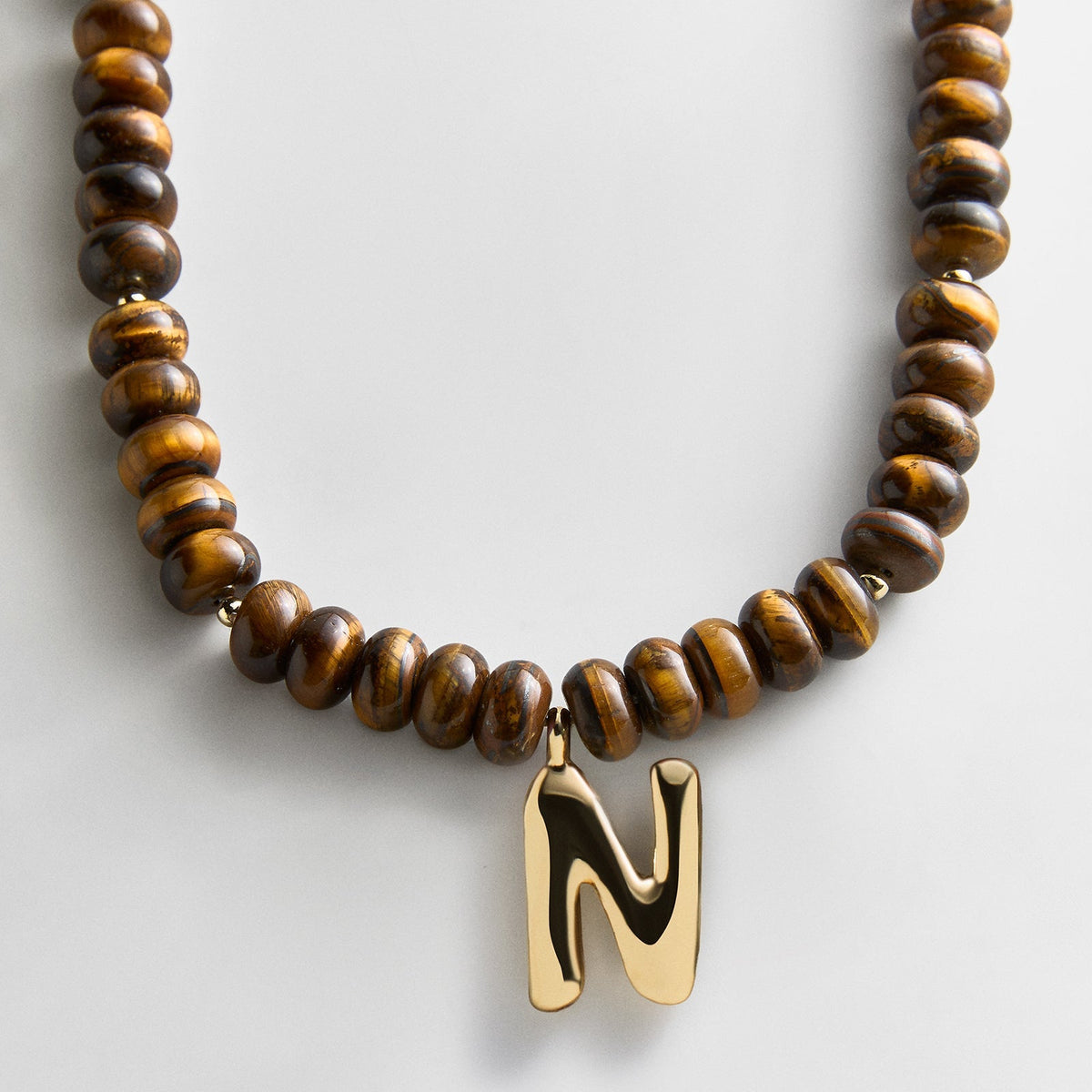 Lavisa - Initial Bubble Letter Necklace - Tiger's Eye Gemstone Jewelry - Product Gallery View 14