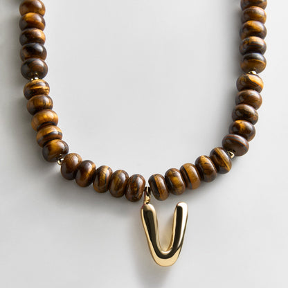Lavisa - Initial Bubble Letter Necklace - Tiger's Eye Gemstone Jewelry - Product Gallery View 20
