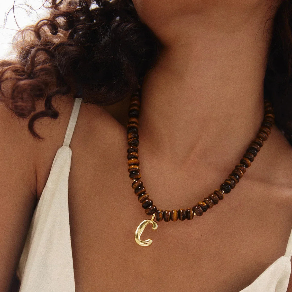 Lavisa - Initial Bubble Letter Necklace - Tiger's Eye Gemstone Jewelry - Product Gallery View 24
