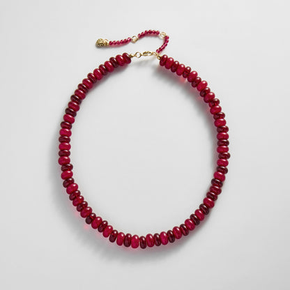 Lavisa red jasper beaded necklace displayed flat