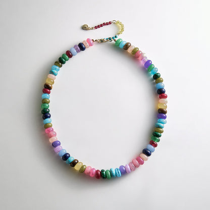 Lavisa multicolored semi-precious stone beaded necklace on a display surface