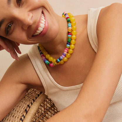 Lavisa - Multicolored Semi-Precious Stone Beaded Necklace - On-Model & Scale View