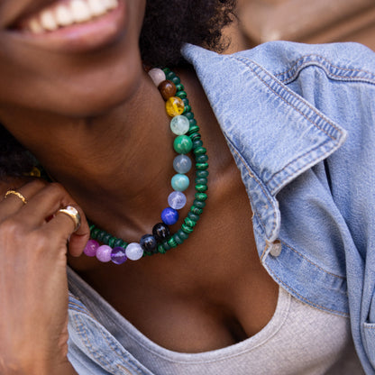 Lavisa - Layering Beaded Necklace With Multicolored Resin Beads - Detail & Styling View