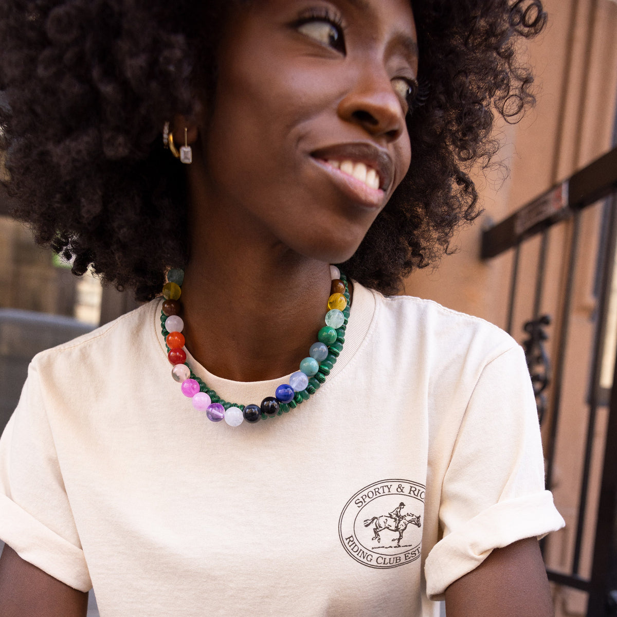 Lavisa - Layering Beaded Necklace With Multicolored Resin Beads - On-Model & Scale View