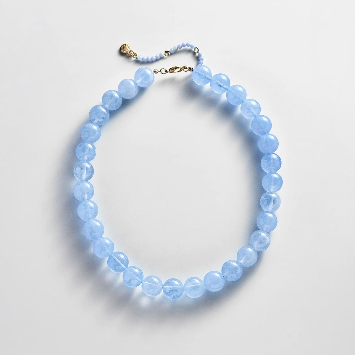 Lavisa Mini Beaded Necklace featuring soft blue 14mm glossy resin beads