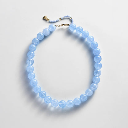 Lavisa Mini Beaded Necklace featuring soft blue 14mm glossy resin beads