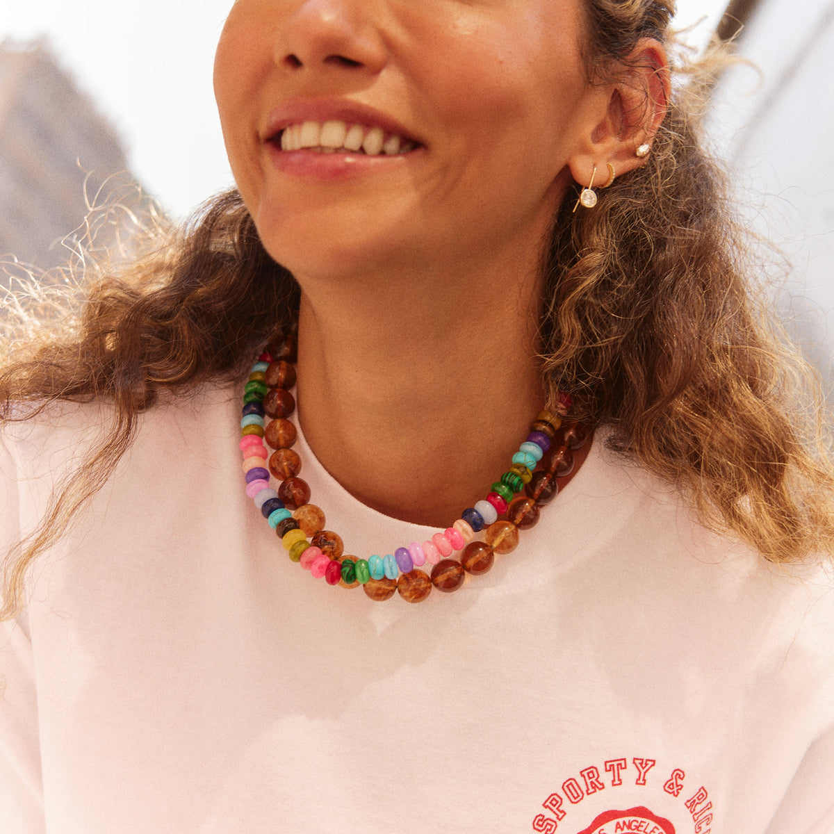 Lavisa - Multicolored Semi-Precious Stone Beaded Necklace - Detail & Styling View