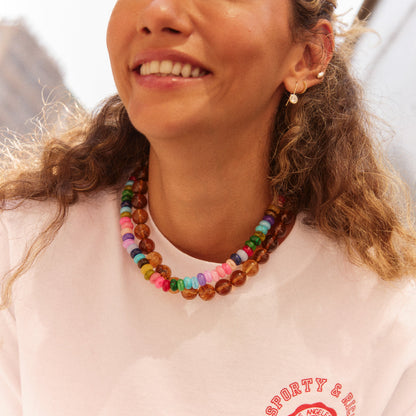 Lavisa - Multicolored Semi-Precious Stone Beaded Necklace - Detail & Styling View