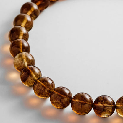 Lavisa - Mini Resin Beaded Necklace in Tiger Eye Tone - On-Model & Scale View
