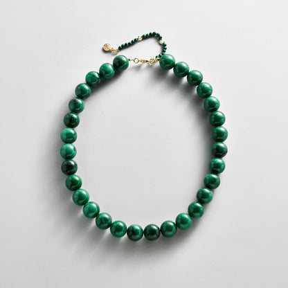 Lavisa malachite beaded layering necklace featuring glossy 14mm green beads