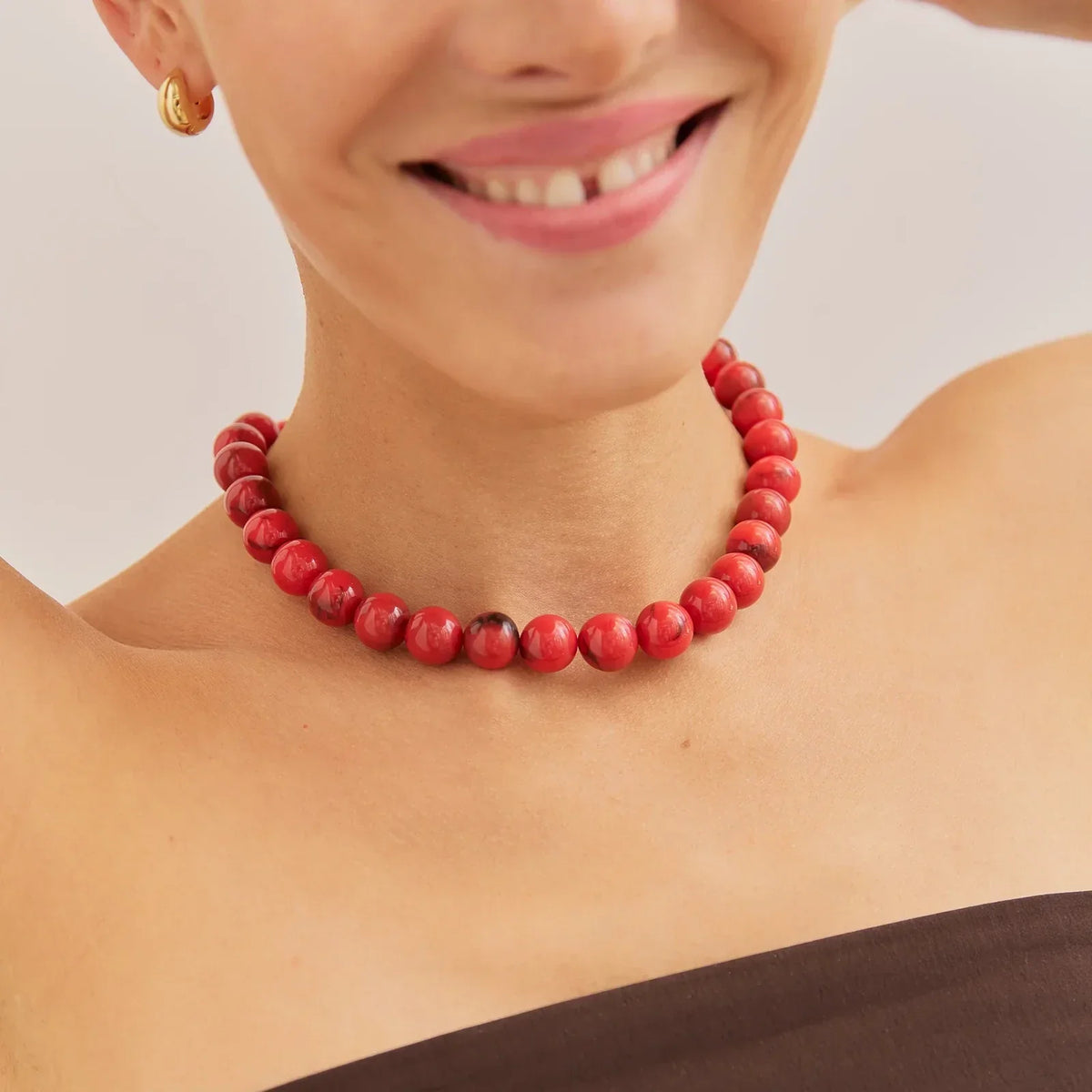 Lavisa - Red Beaded Layering Necklace For Women - Detail & Styling View