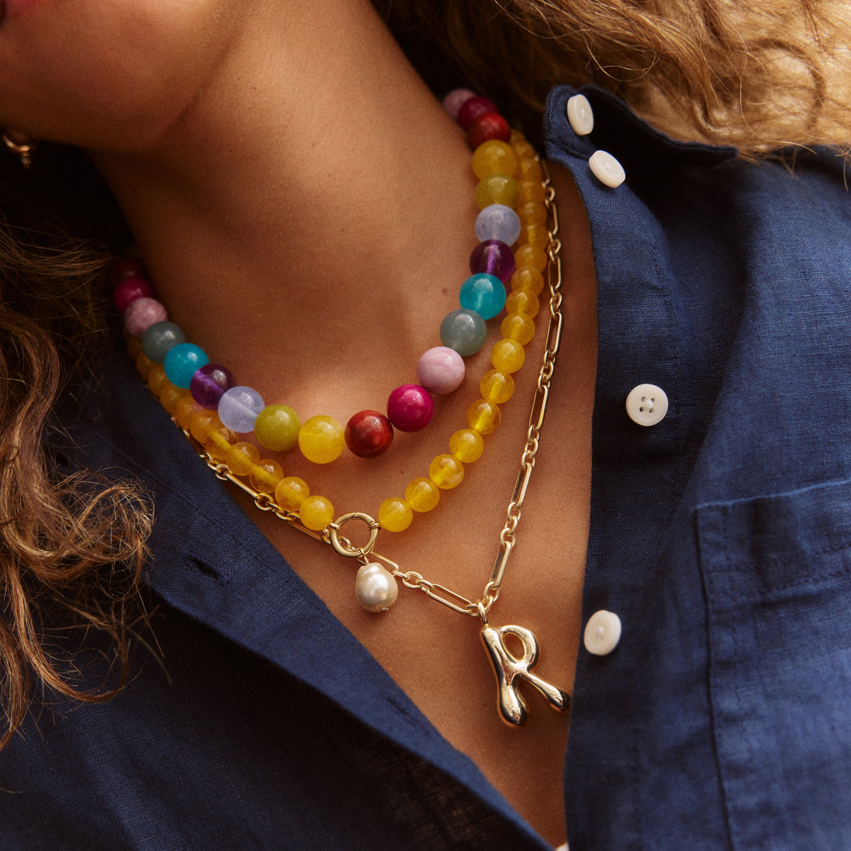 Lavisa - Oversized Bubble Custom Initial Statement Necklace - Detail & Styling View