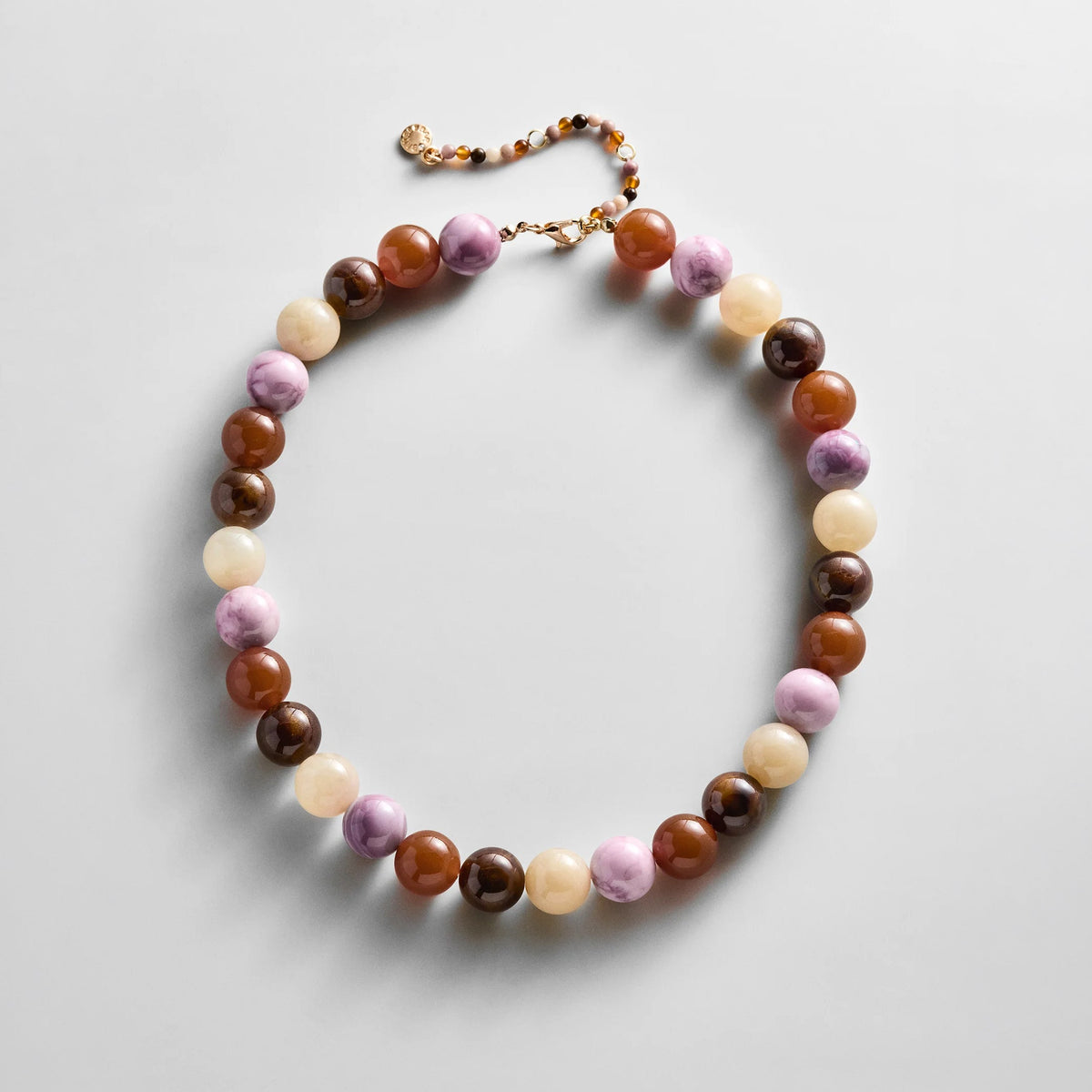 Lavisa Mini Jane Beaded Layering Necklace in pink brown and white resin