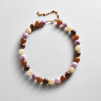 Lavisa Mini Jane Beaded Layering Necklace in pink brown and white resin